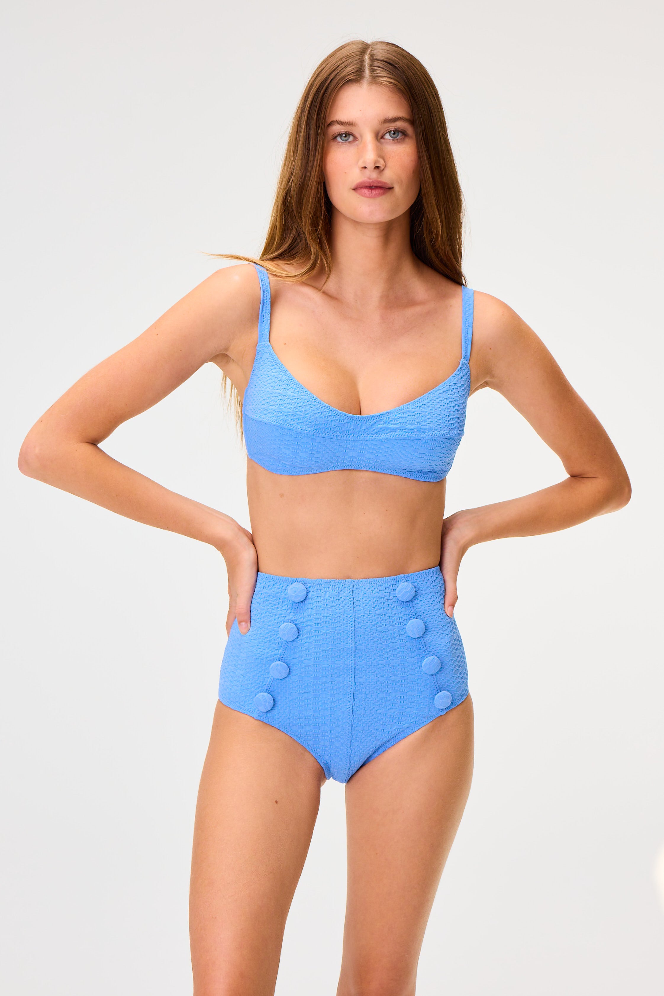 THE BALCONETTE HIGH-WAIST BIKINI in AZURE SEERSUCKER