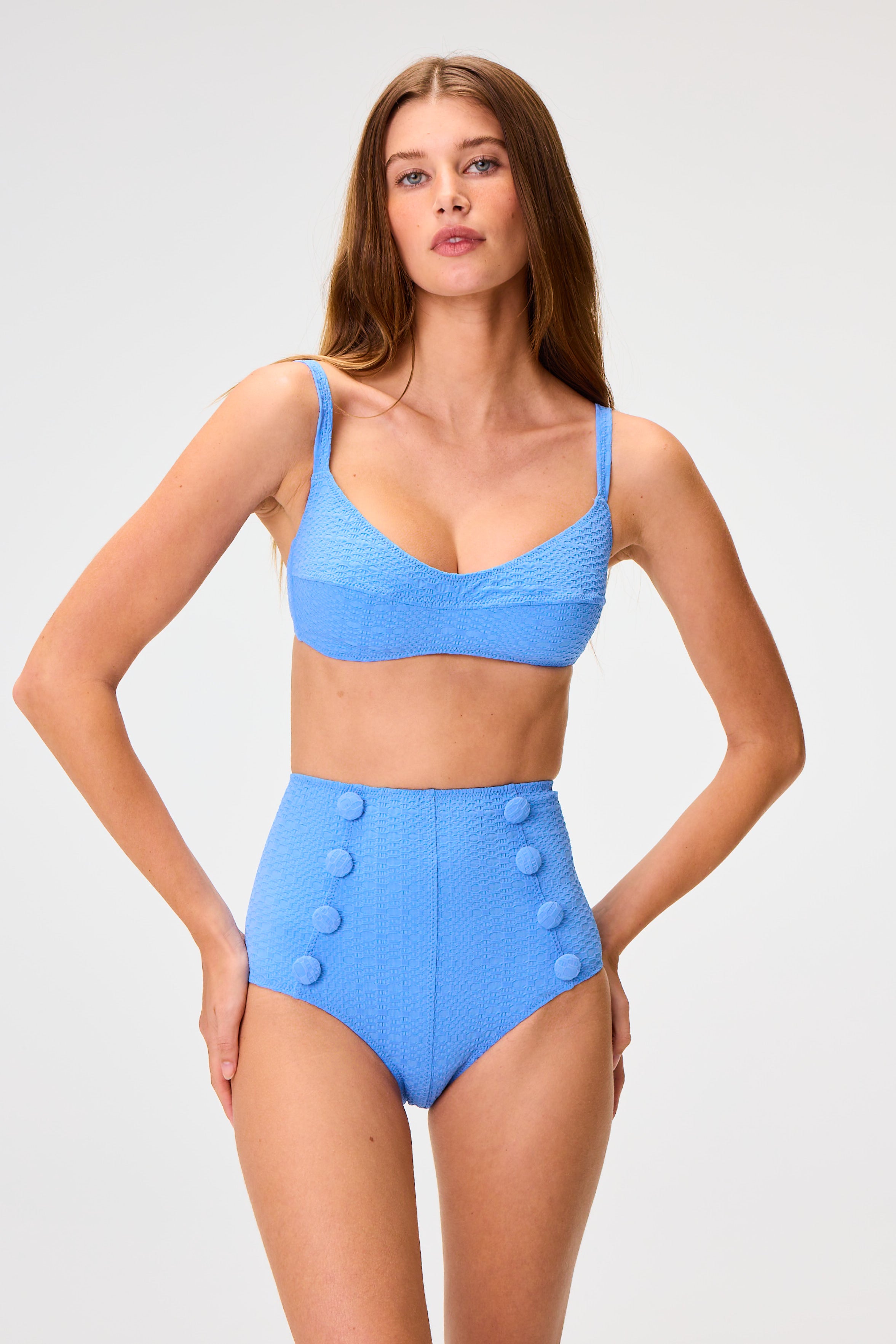 THE BALCONETTE HIGH-WAIST BIKINI in AZURE SEERSUCKER