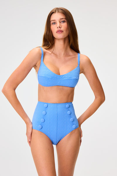 THE BALCONETTE HIGH-WAIST BIKINI in AZURE SEERSUCKER
