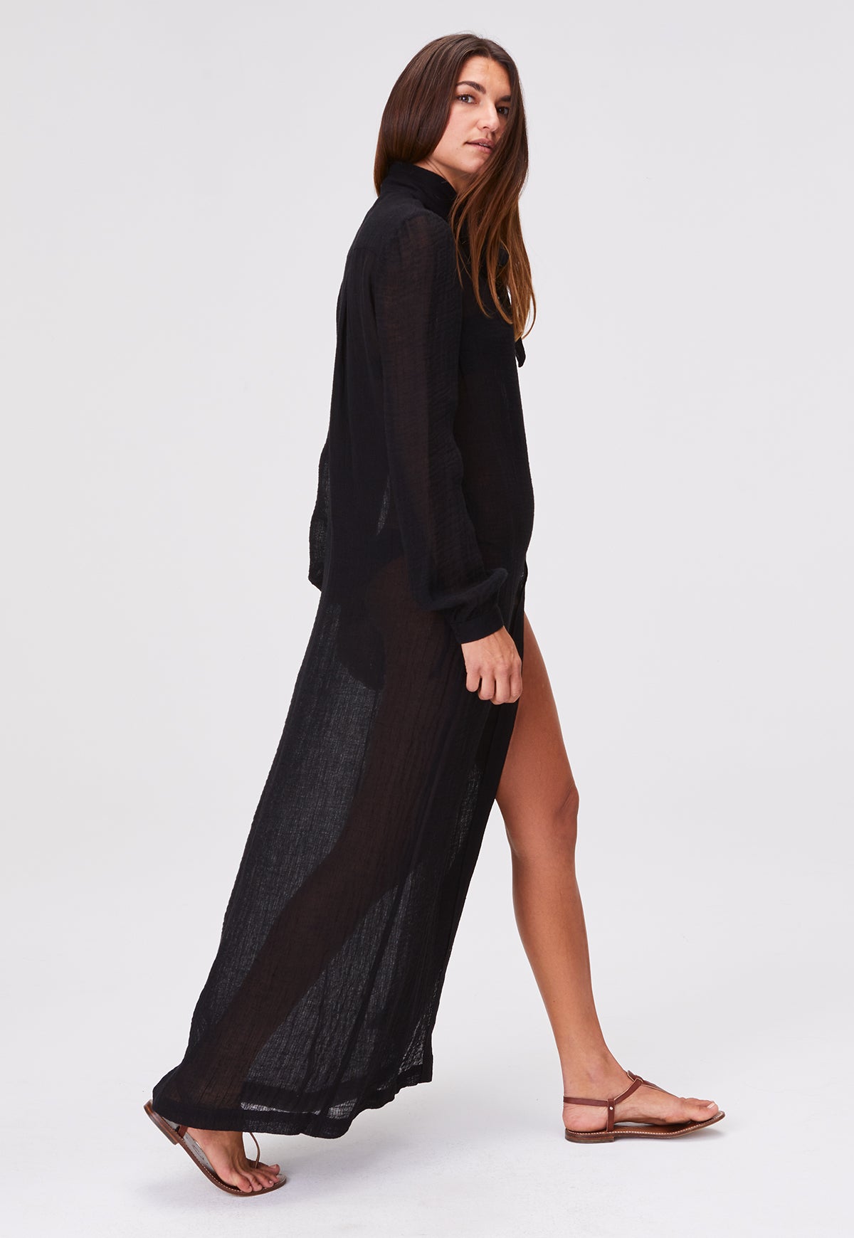THE PUSSY BOW SHIRT DRESS in BLACK GAUZE