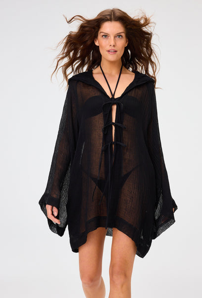 THE BEACH CAPE MINI in BLACK SORRENTO GAUZE