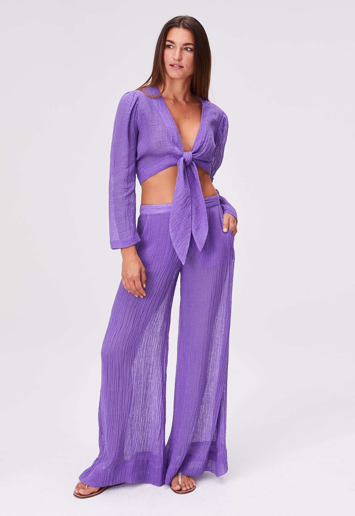 THE LOW-WAIST WIDE LEG PANT in LAVENDER SORRENTO GAUZE