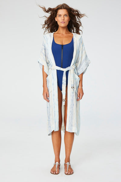 THE DRESSING GOWN in SEA STRIPED LINEN GAUZE