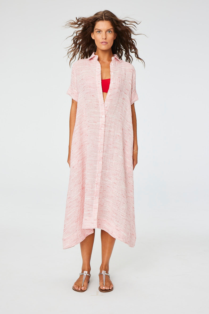 THE SHIRT DRESS in CHERRY STRIPED LINEN GAUZE