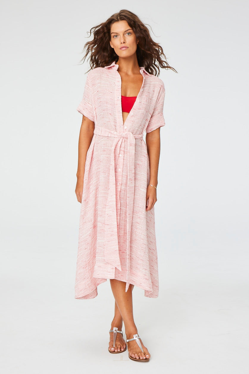 THE SHIRT DRESS in CHERRY STRIPED LINEN GAUZE