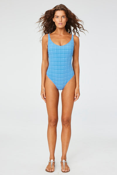 THE MARILYN MAILLOT in BLUE STRIPED SEERSUCKER