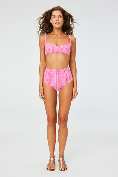 THE BALCONETTE HIGH-WAIST BIKINI in FUCHSIA STRIPED SEERSUCKER