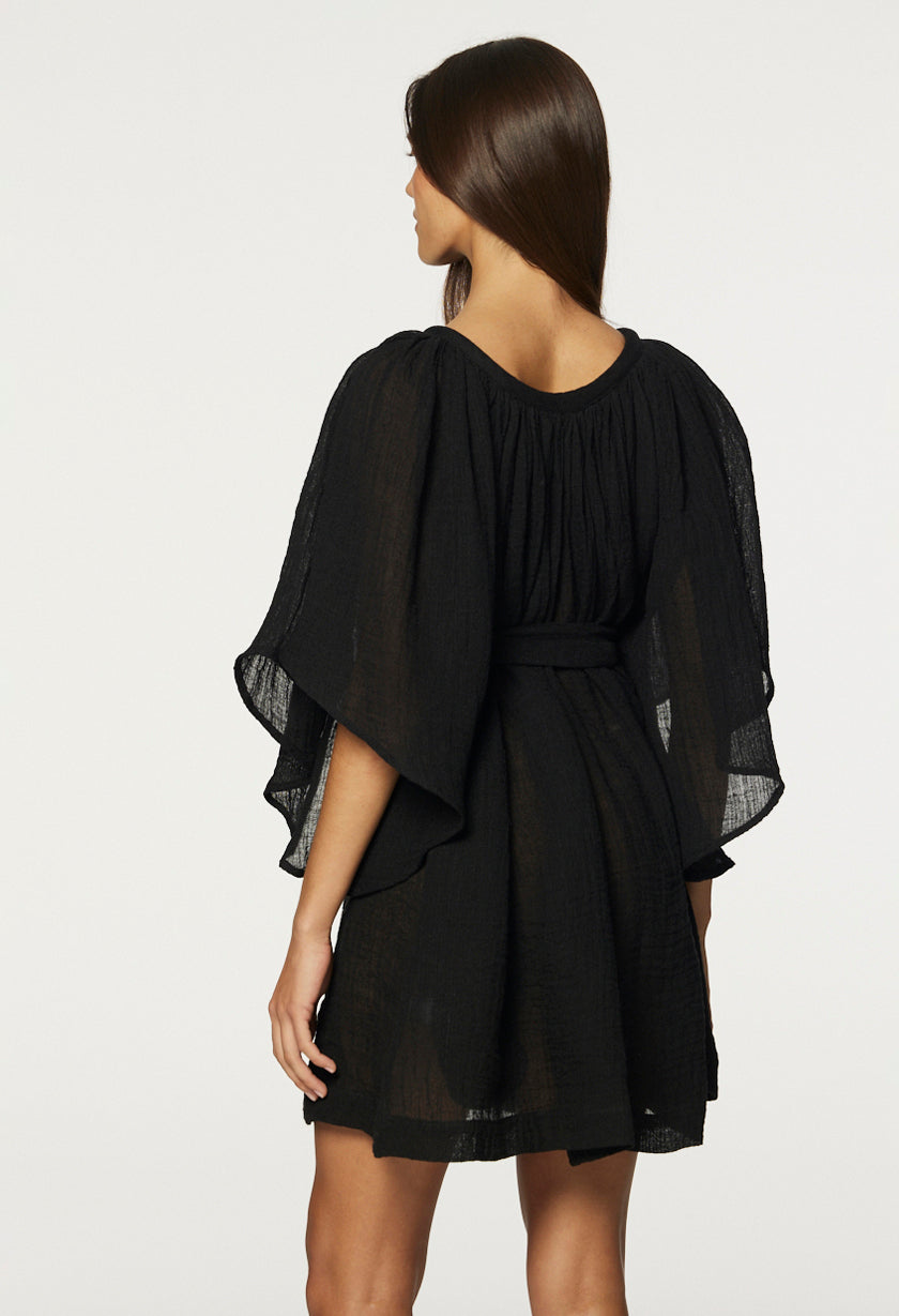 THE ANGEL SLEEVE MINI DRESS in Black Gauze Black Gauze / 2026RES261 BG / 2 THE ANGEL SLEEVE MINI DRESS in Black Gauze Black Gauze / 2026RES261 BG / 2