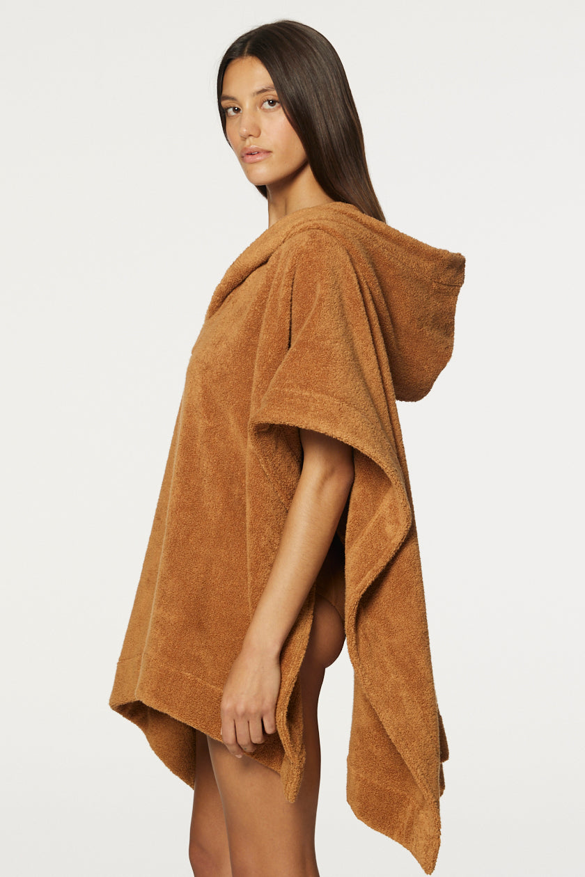 THE BEACH PONCHO in CARAMEL TERRY CLOTH