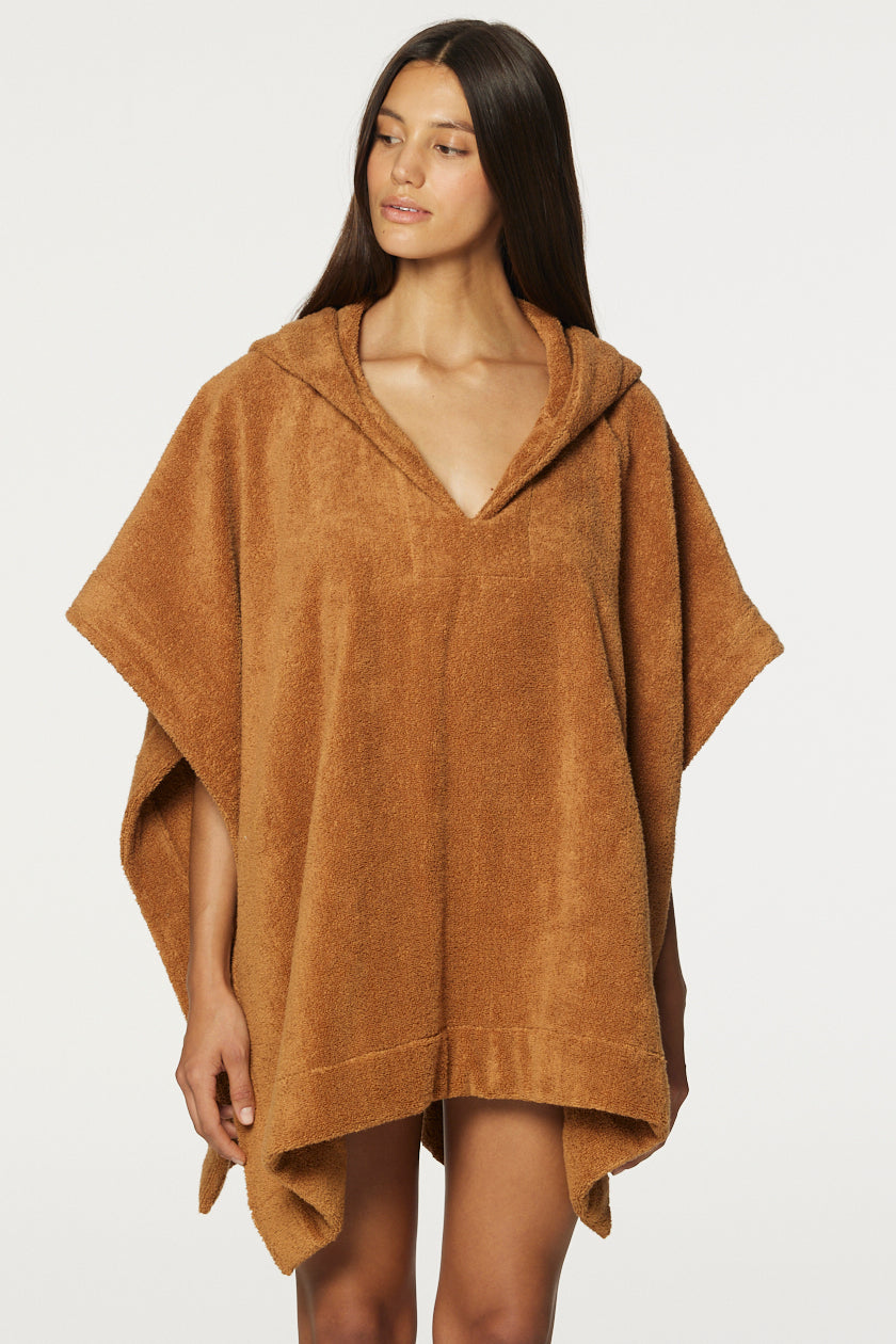 THE BEACH PONCHO in CARAMEL TERRY CLOTH
