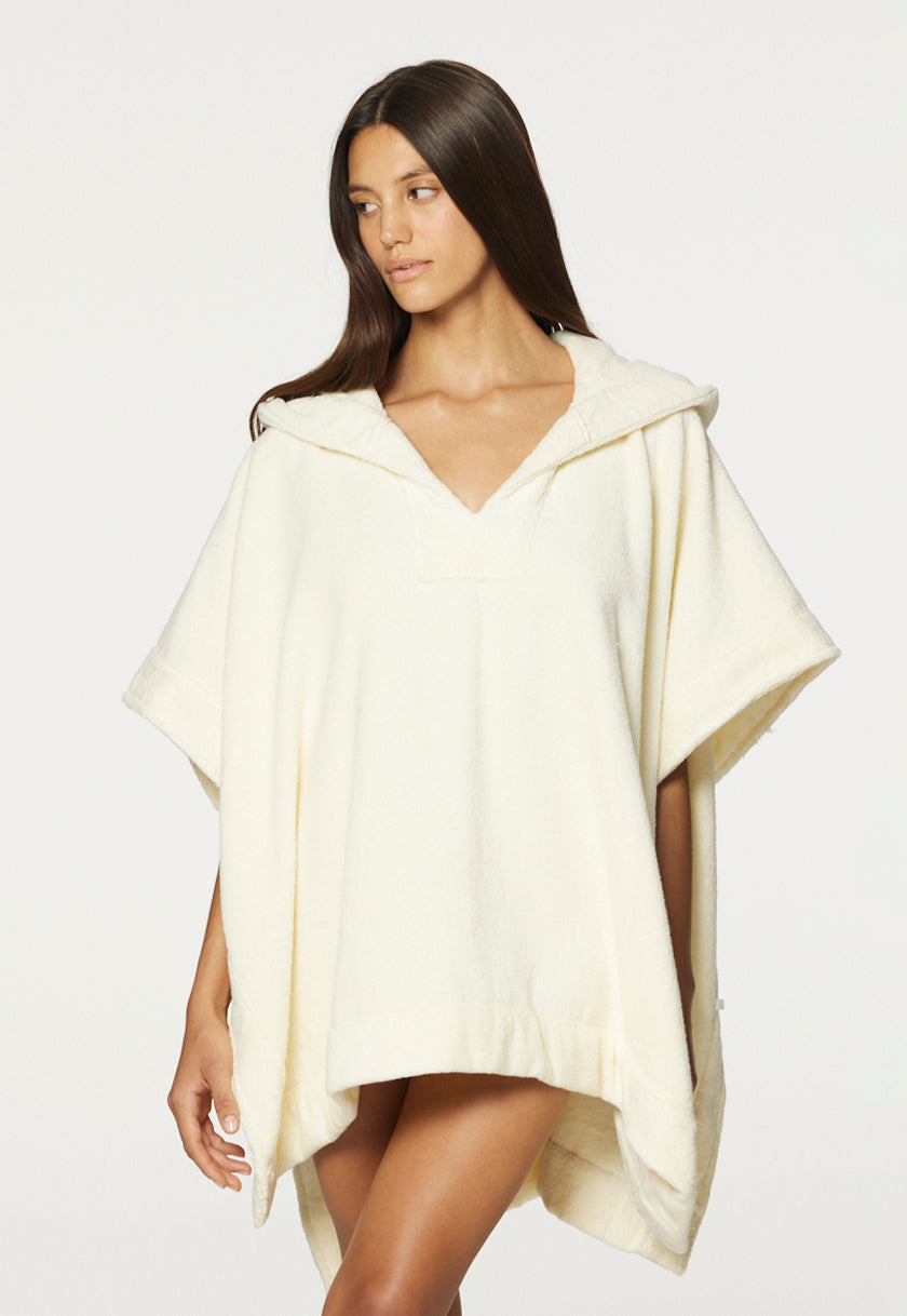 THE BEACH PONCHO in CREAM TERRY CLOTH