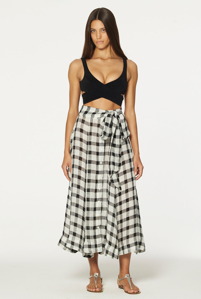 THE BEACH SKIRT in BLACK & WHITE GINGHAM CHIOS GAUZE