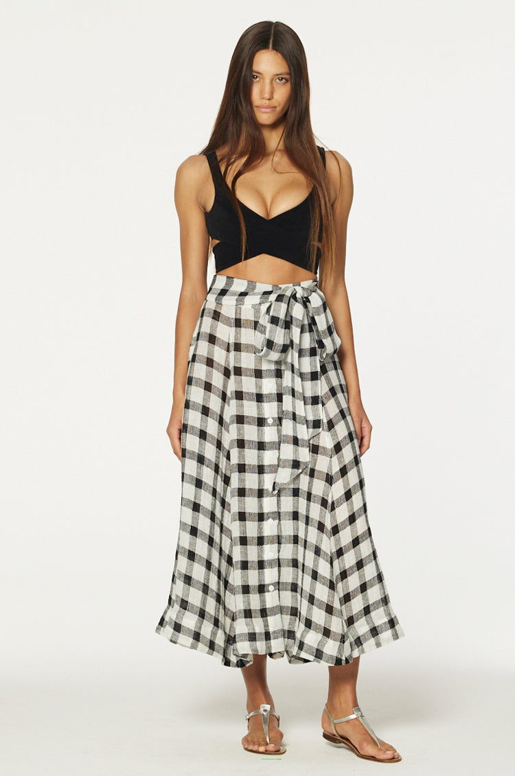 THE BEACH SKIRT in BLACK & WHITE GINGHAM CHIOS GAUZE