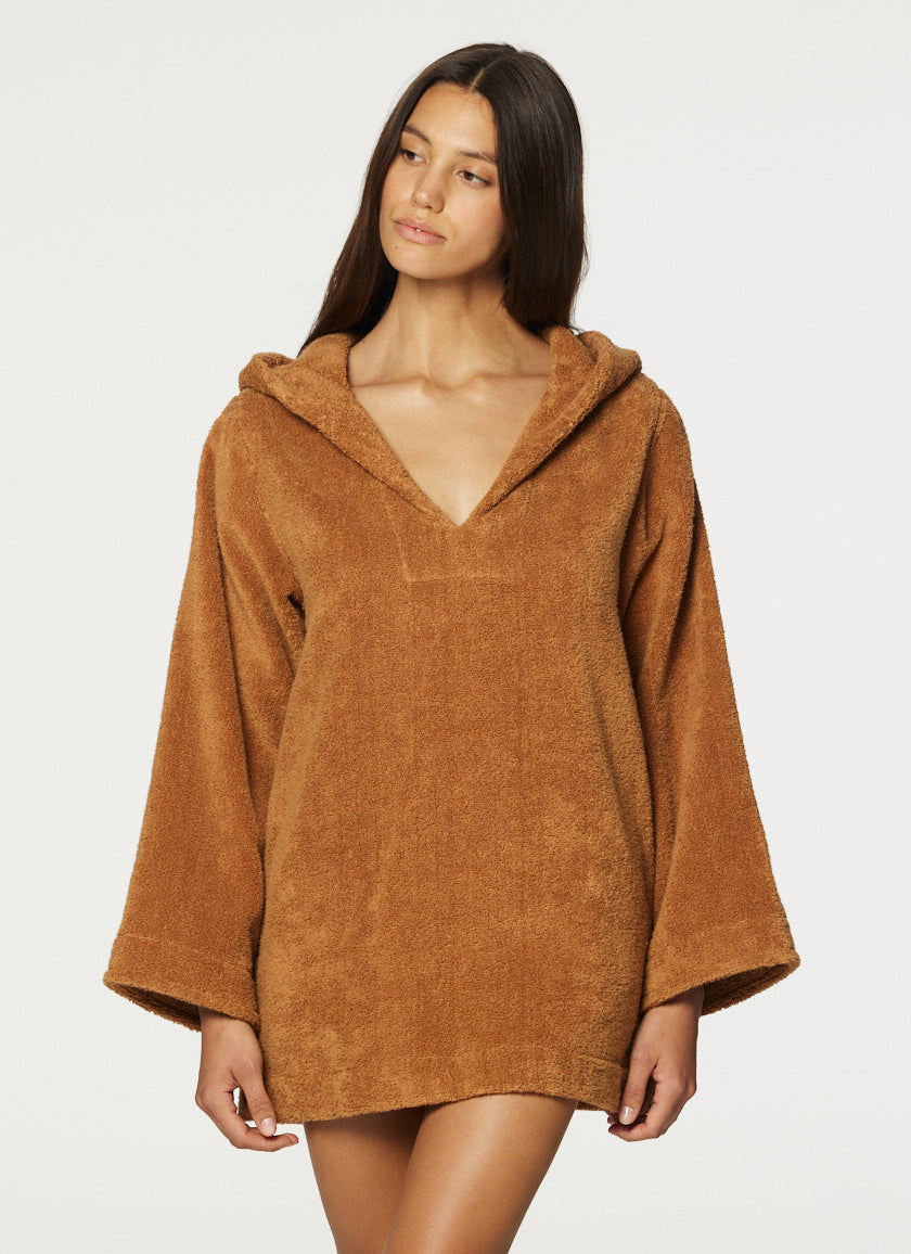 THE BEACH TUNIC in CARAMEL TERRY CLOTH