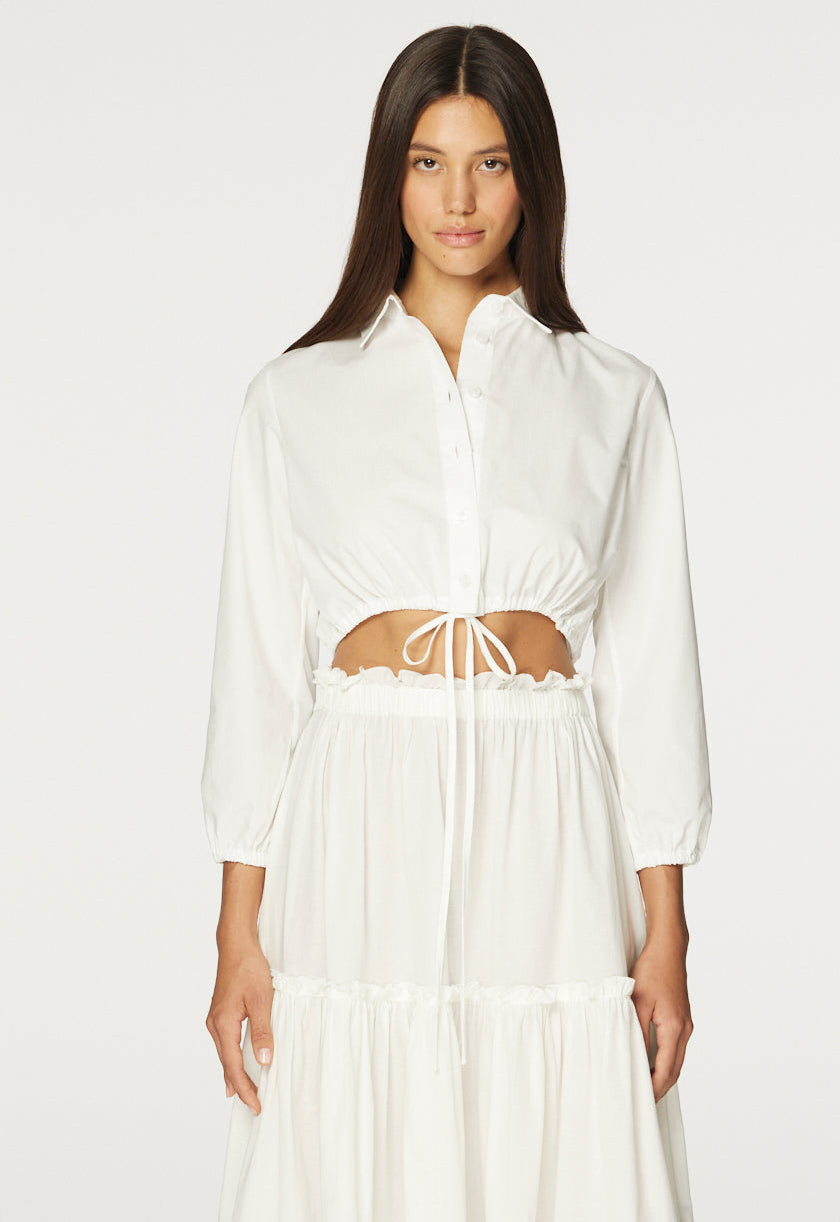 THE BUBBLE BLOUSE in WHITE COTTON POPLIN