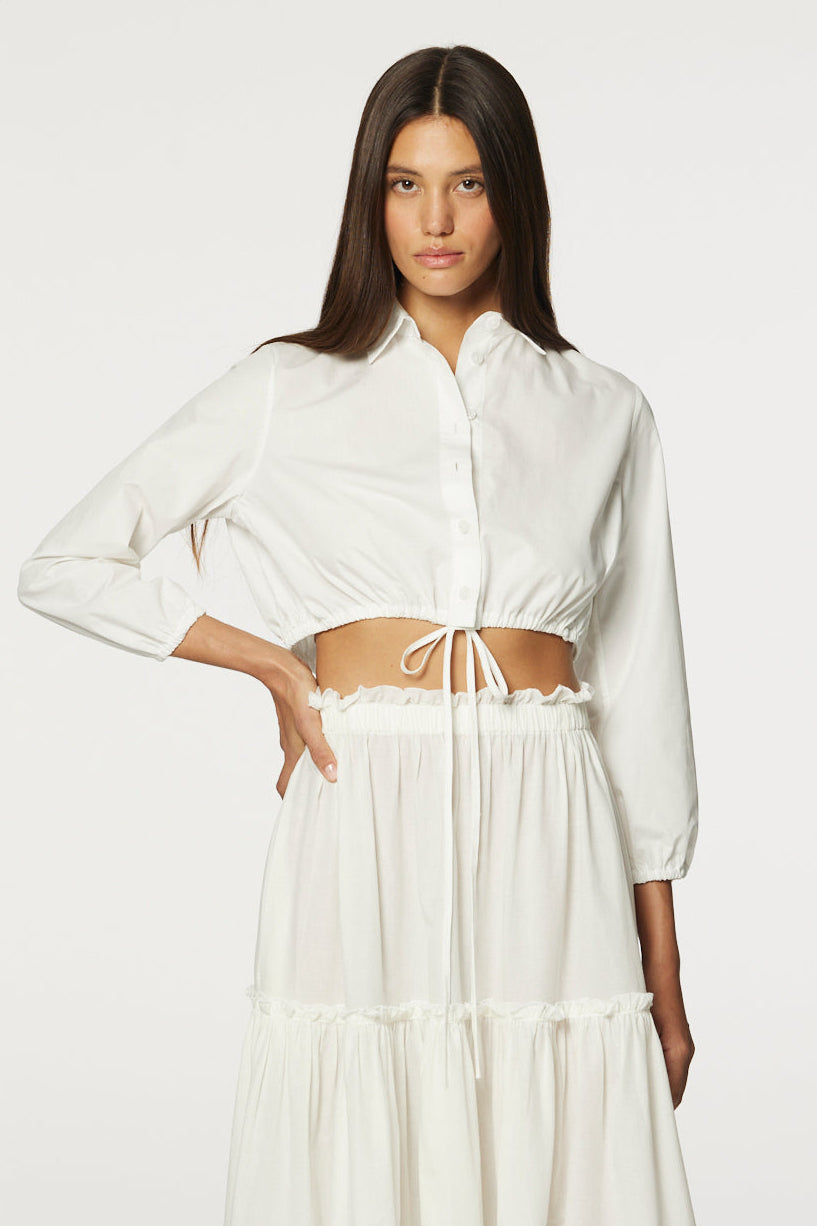THE BUBBLE BLOUSE in WHITE COTTON POPLIN