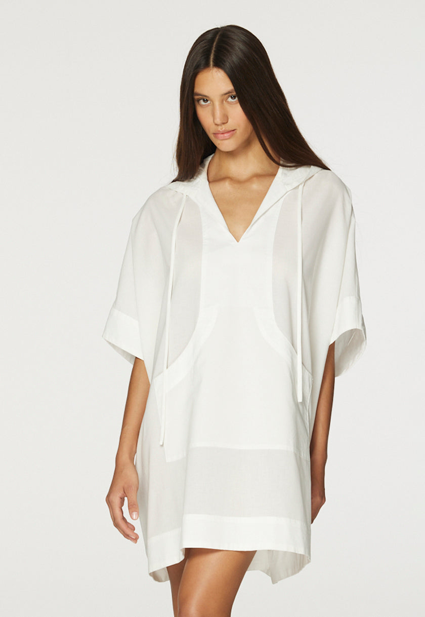 THE HOODED PONCHO in CREMA COTTON VOILE