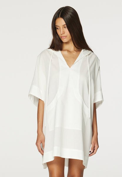 THE HOODED PONCHO in CREMA COTTON VOILE