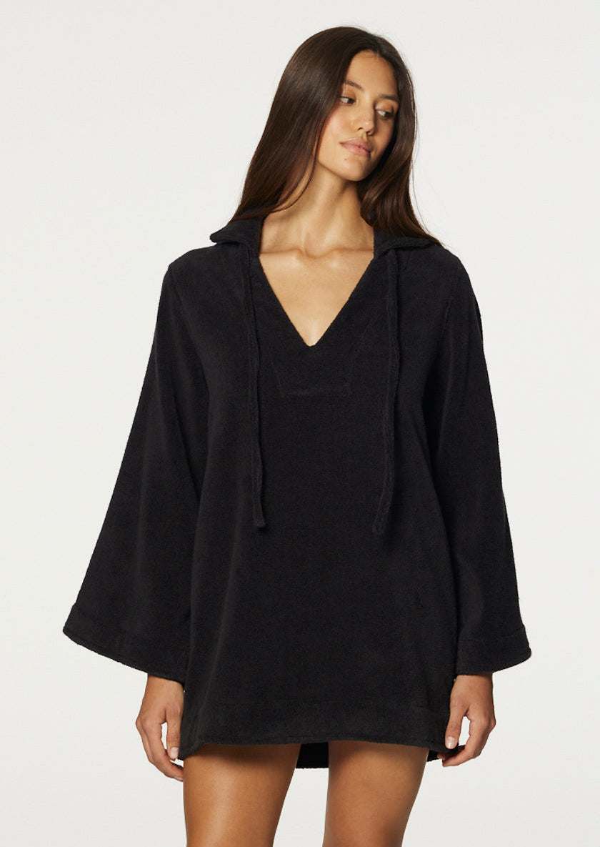 THE TUNIC MINI DRESS in BLACK TERRY CLOTH