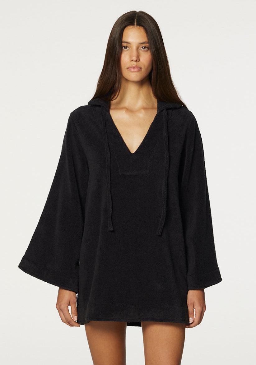 THE TUNIC MINI DRESS in BLACK TERRY CLOTH