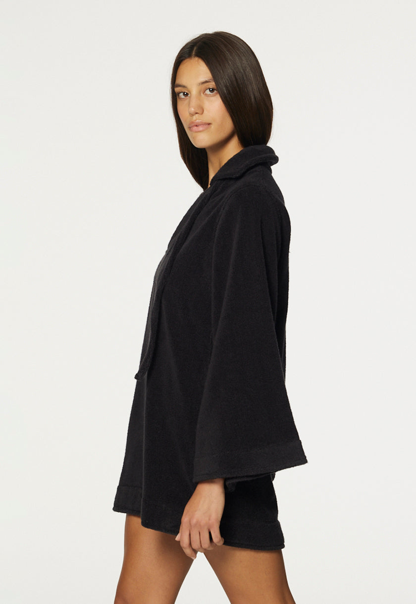 THE TUNIC MINI DRESS in BLACK TERRY CLOTH