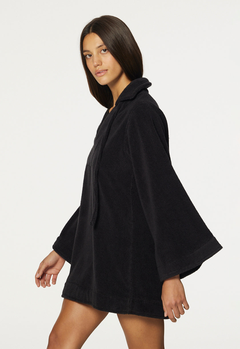THE TUNIC MINI DRESS in BLACK TERRY CLOTH