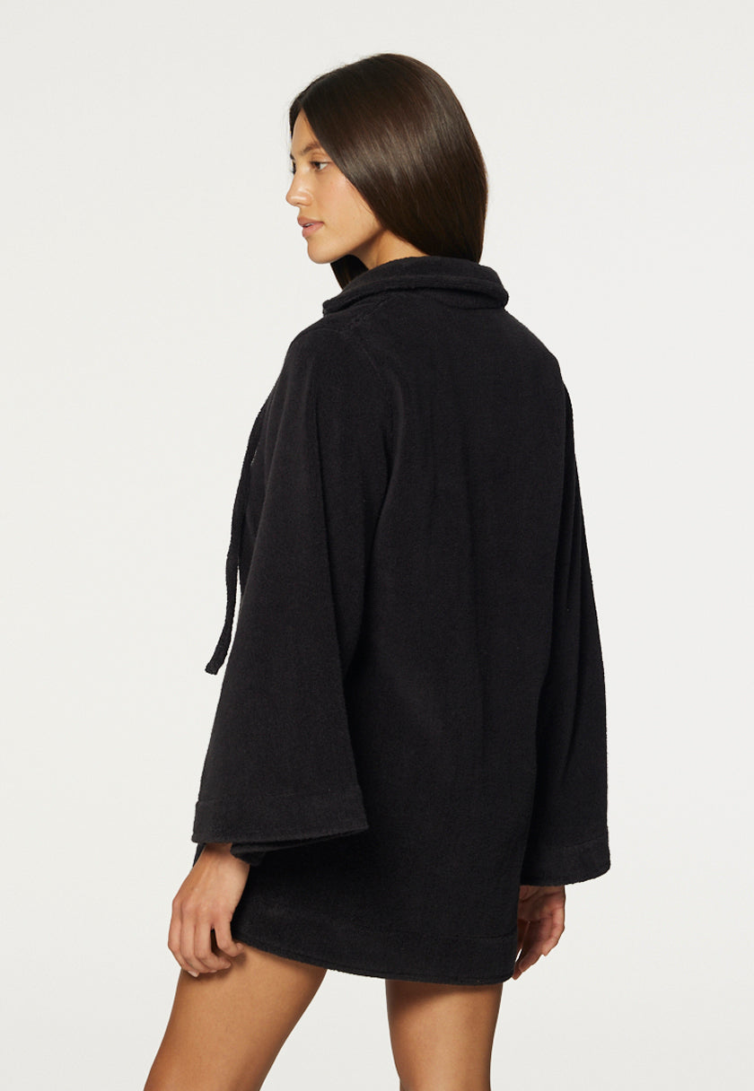 THE TUNIC MINI DRESS in BLACK TERRY CLOTH