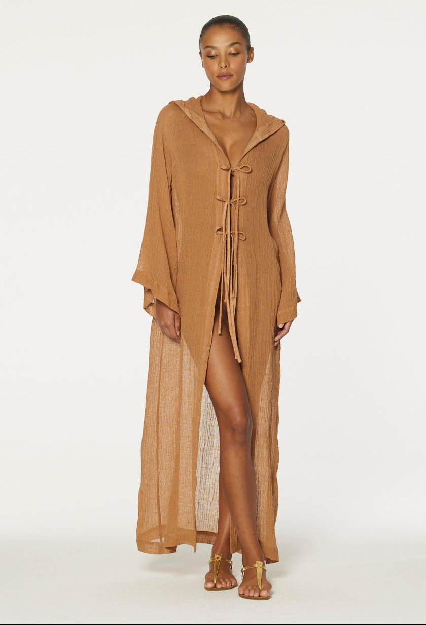 THE BEACH CAPE  in CARAMEL SORRENTO GAUZE