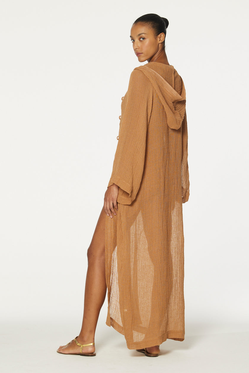 THE BEACH CAPE  in CARAMEL SORRENTO GAUZE