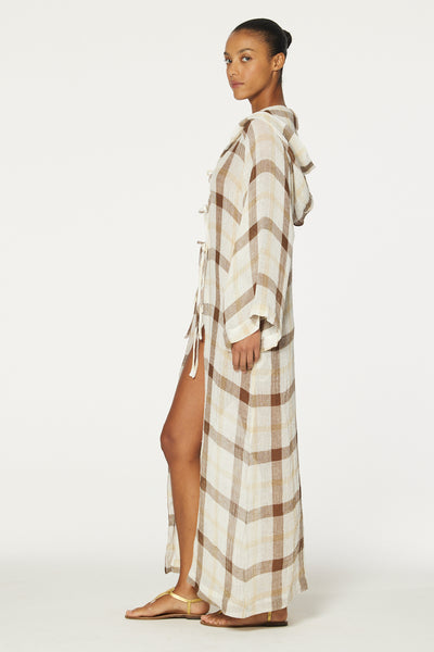 THE BEACH CAPE in CARAMEL WINDOWPANE GAUZE