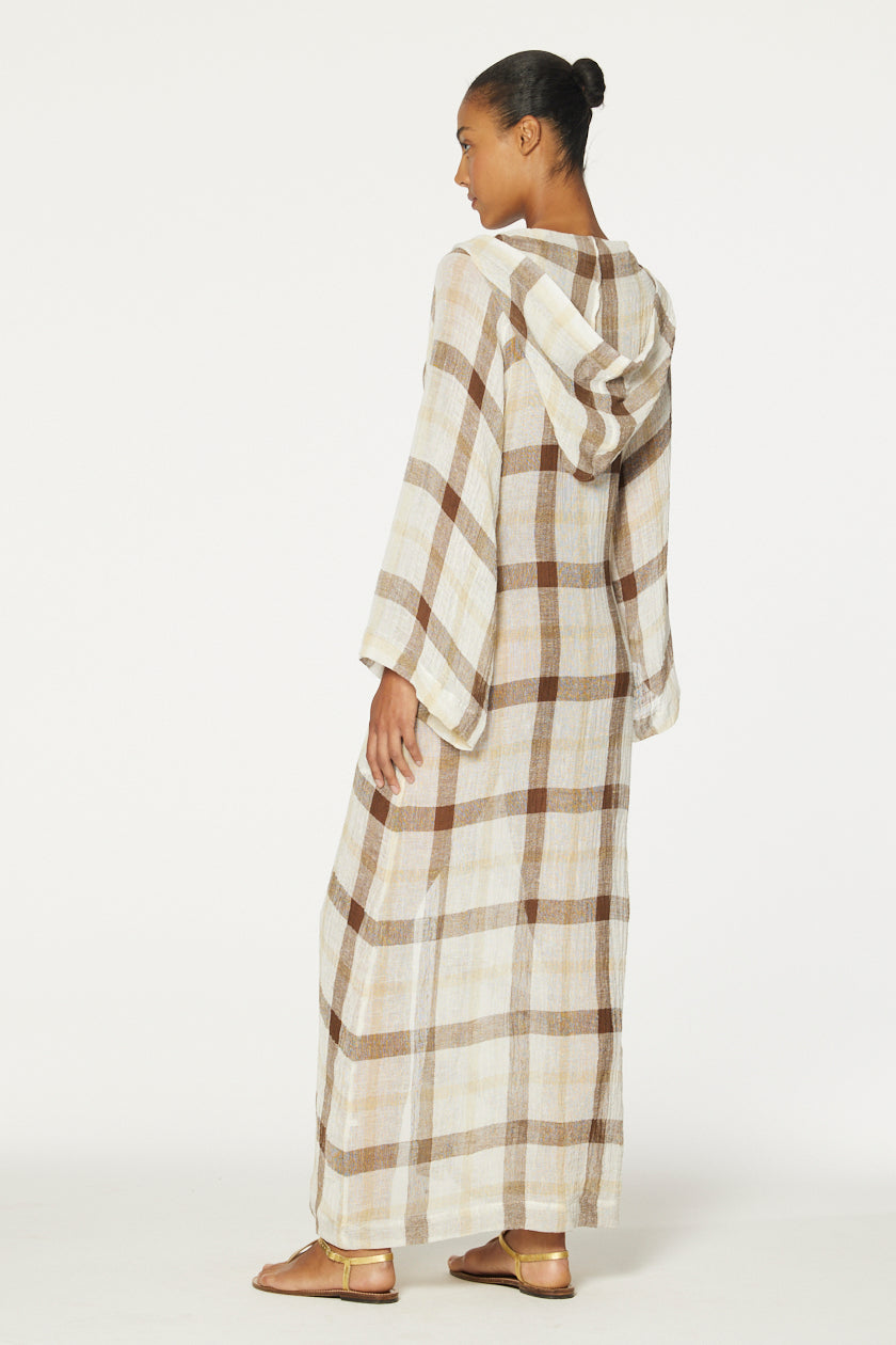 THE BEACH CAPE in CARAMEL WINDOWPANE GAUZE