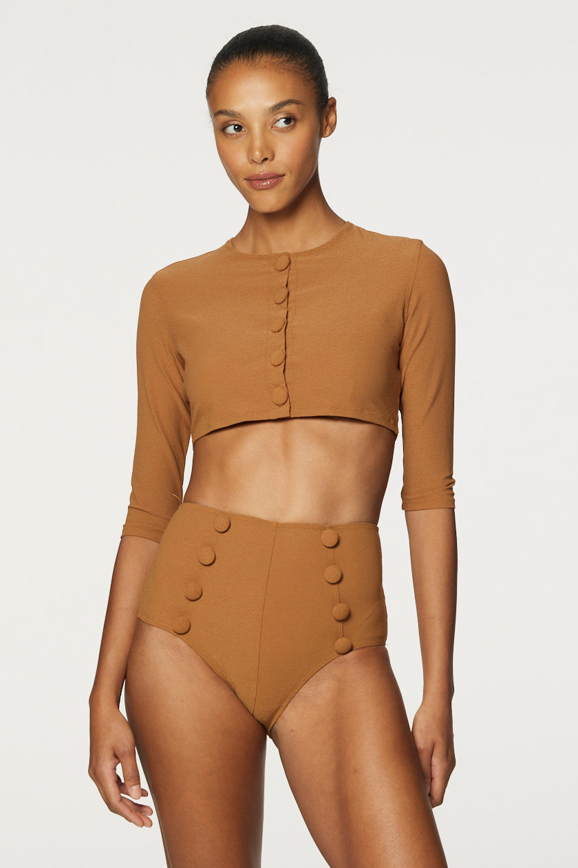 THE CARDIGAN in CARAMEL CREPE