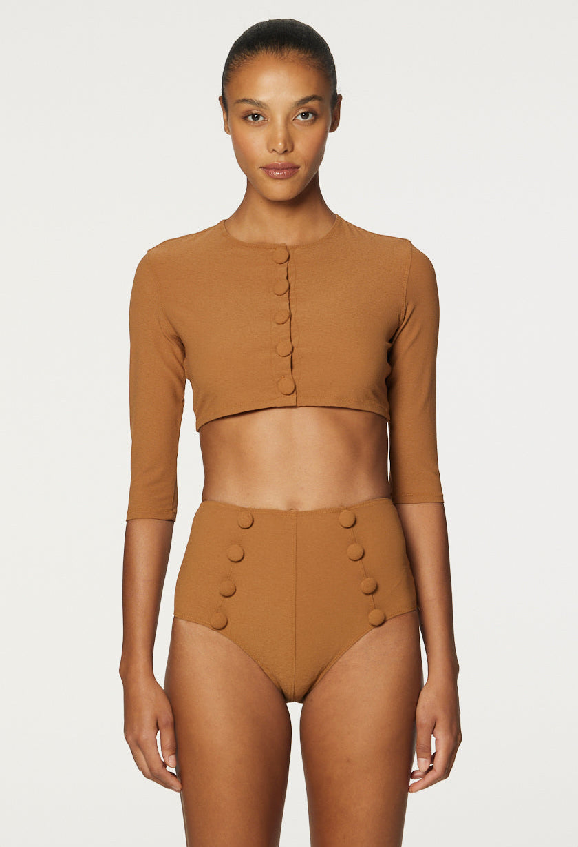 THE CARDIGAN in CARAMEL CREPE
