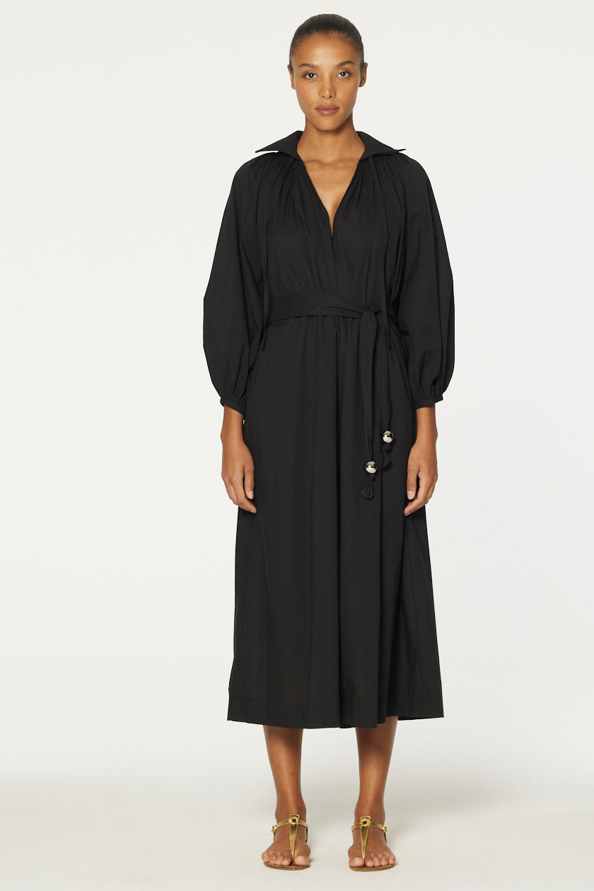THE POET DRESS in BLACK COTTON VOILE