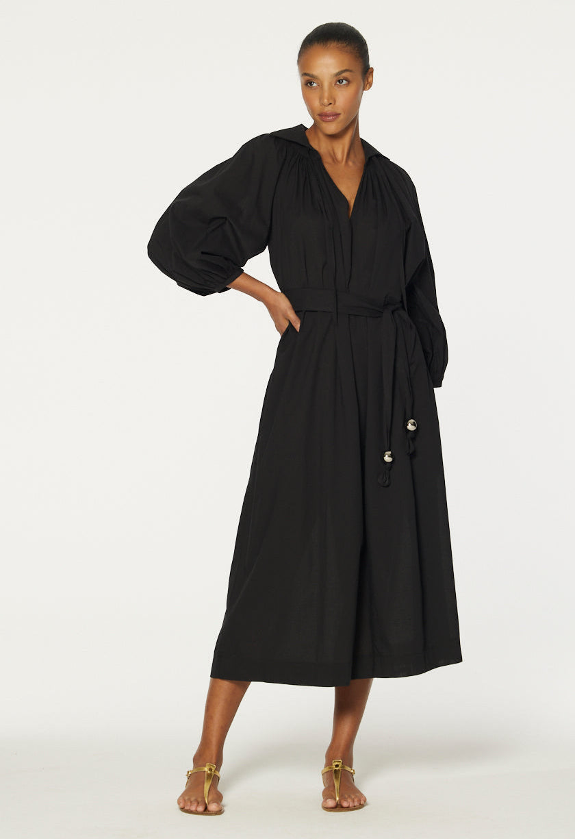 cotton voile dresses THE POET DRESS in Black COTTON Voile Black Voile / 2026CORE265 BLV / 2