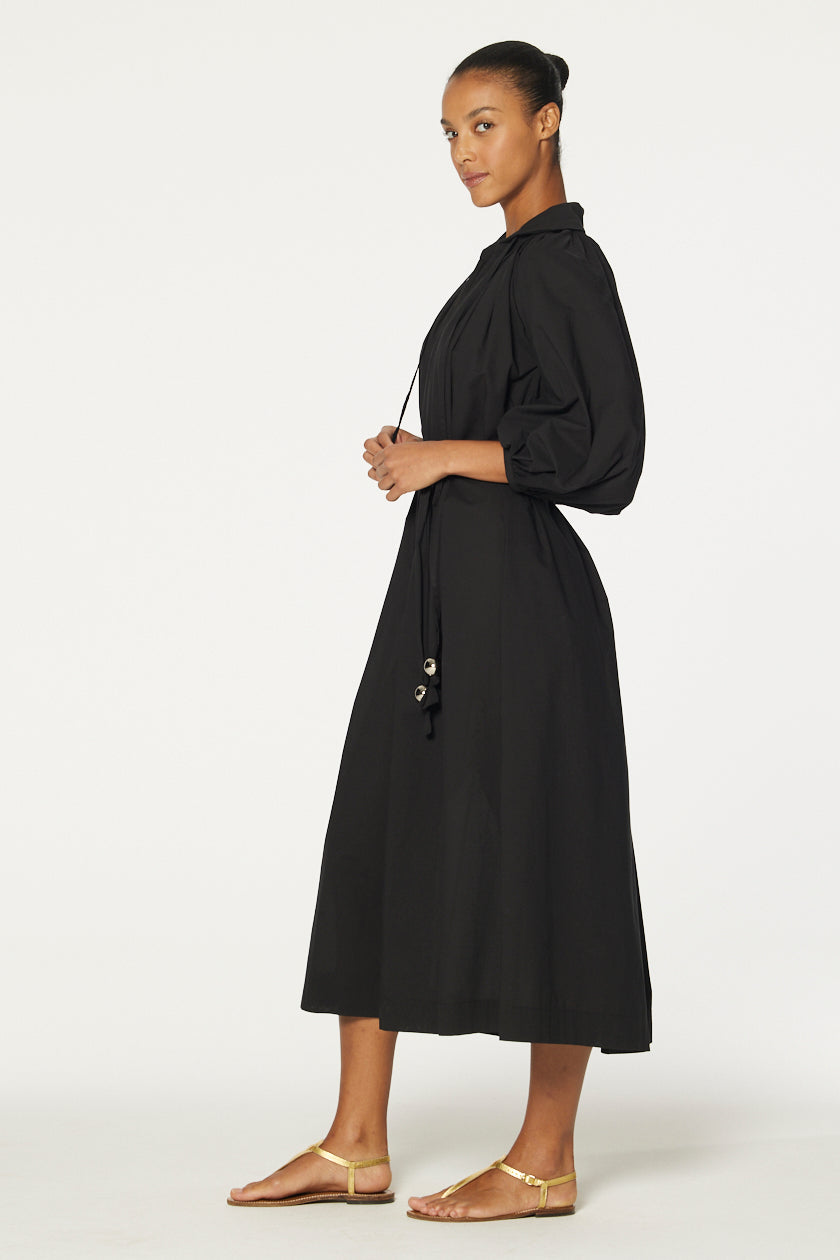THE POET DRESS in BLACK COTTON VOILE