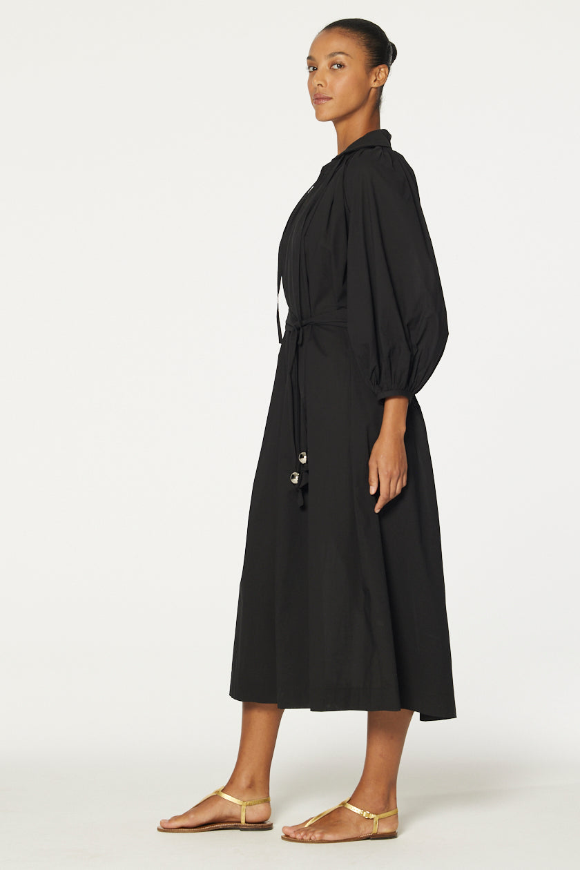 THE POET DRESS in BLACK COTTON VOILE
