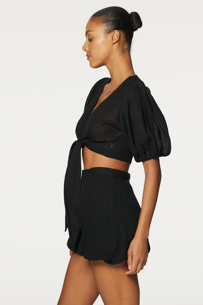 THE POUF TIE BLOUSE in BLACK GAUZE*