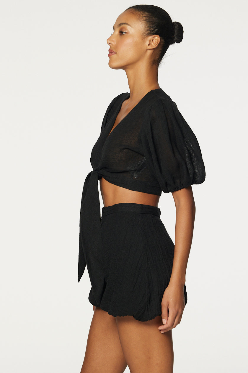 THE POUF TIE BLOUSE in BLACK GAUZE*