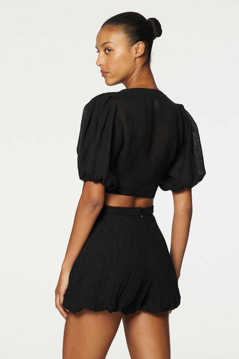 THE POUF TIE BLOUSE in BLACK GAUZE*