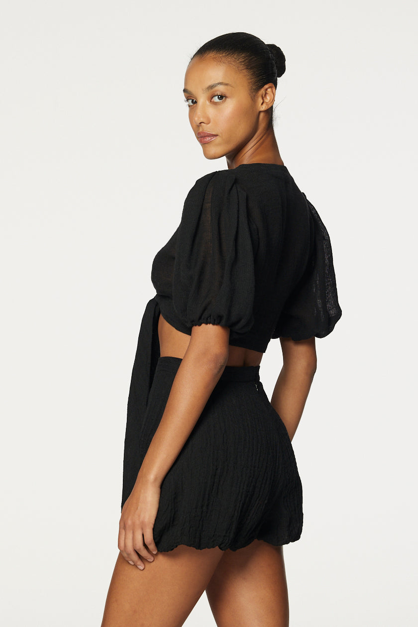THE POUF SHORT in BLACK GAUZE