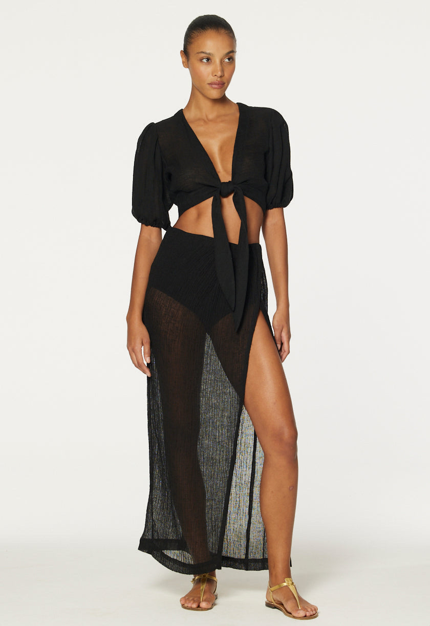 THE SARONG SKIRT in BLACK SORRENTO GAUZE