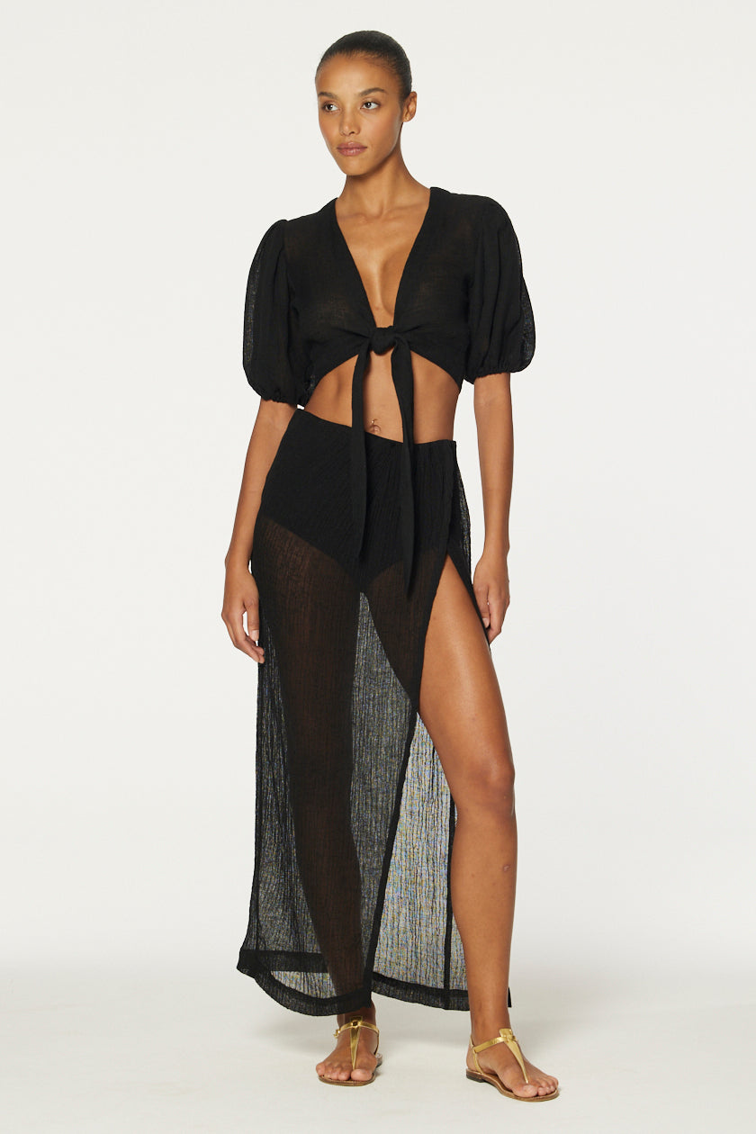 THE SARONG SKIRT in BLACK SORRENTO GAUZE