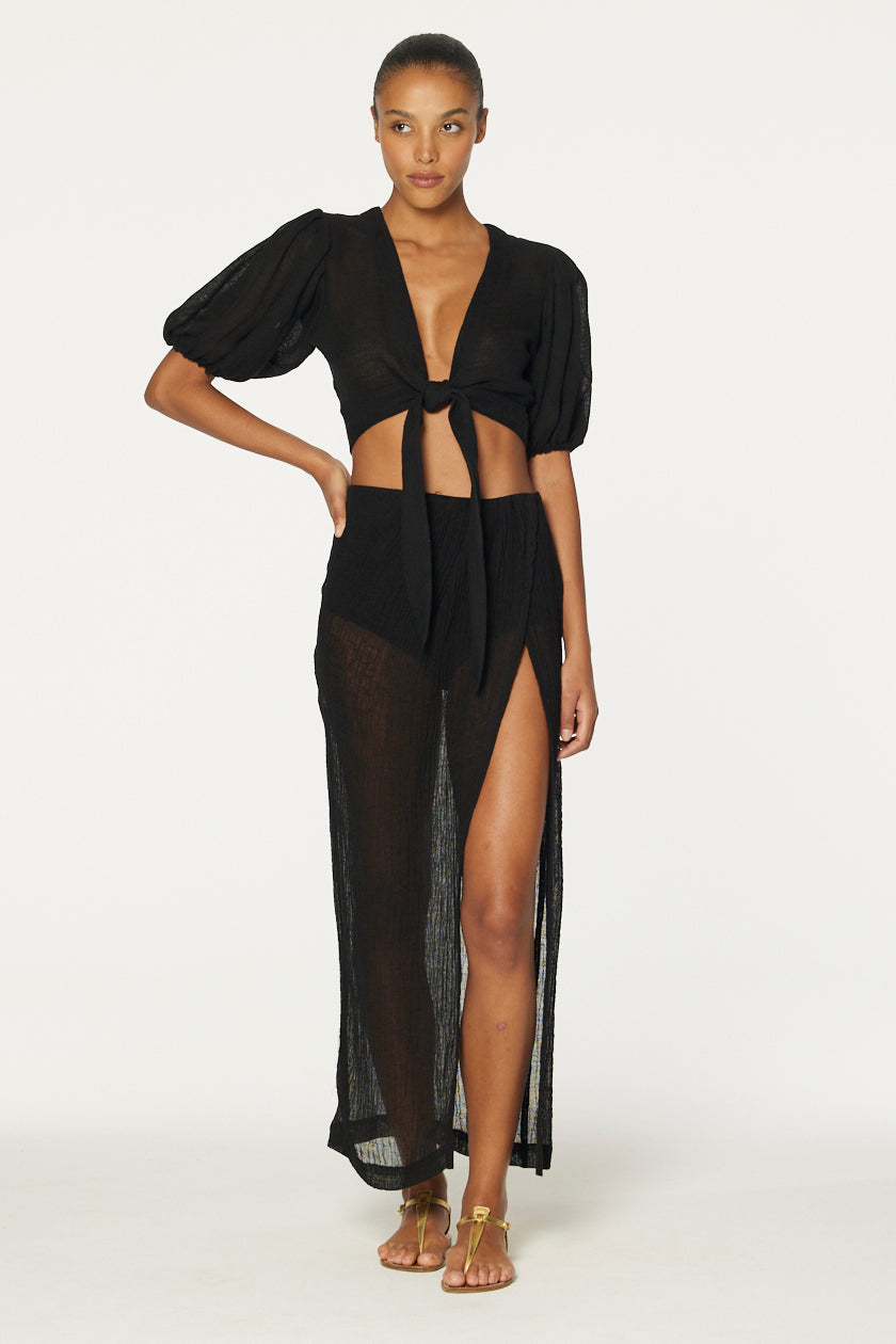 THE SARONG SKIRT in BLACK SORRENTO GAUZE