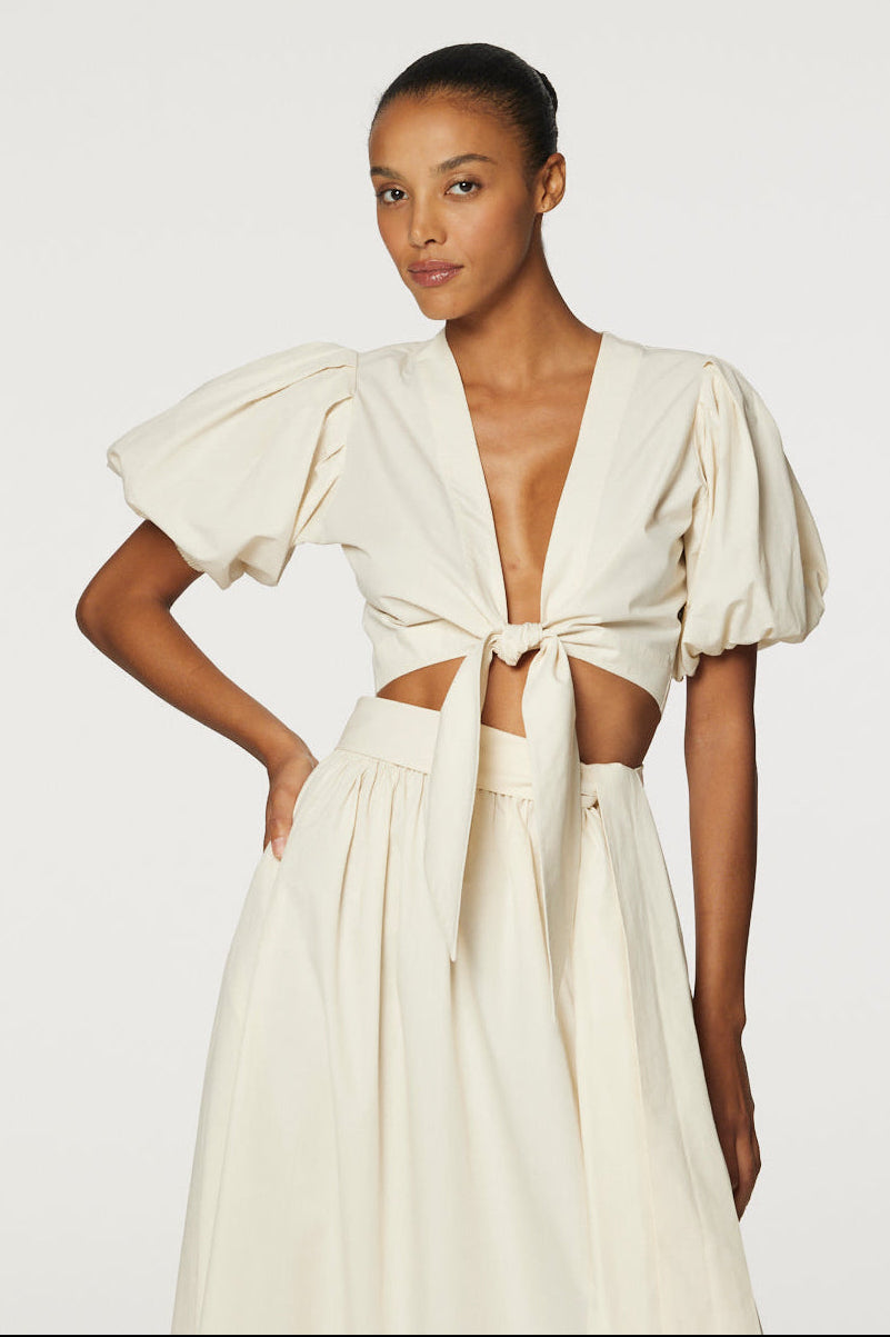THE POUF TIE BLOUSE in NATURAL COTTON POPLIN