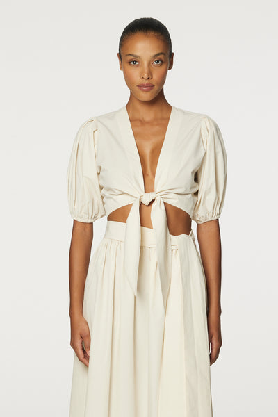 THE POUF TIE BLOUSE in NATURAL COTTON POPLIN