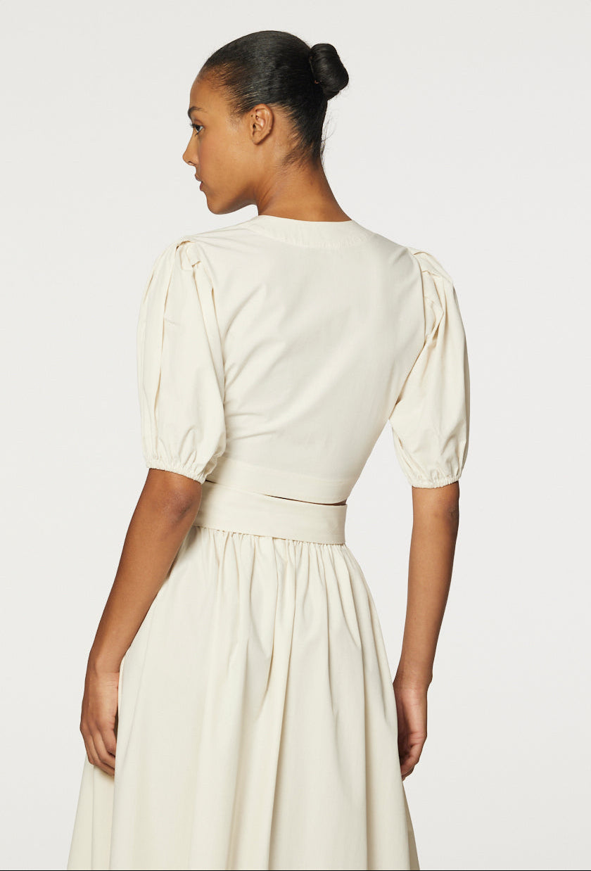 THE POUF TIE BLOUSE in NATURAL COTTON POPLIN