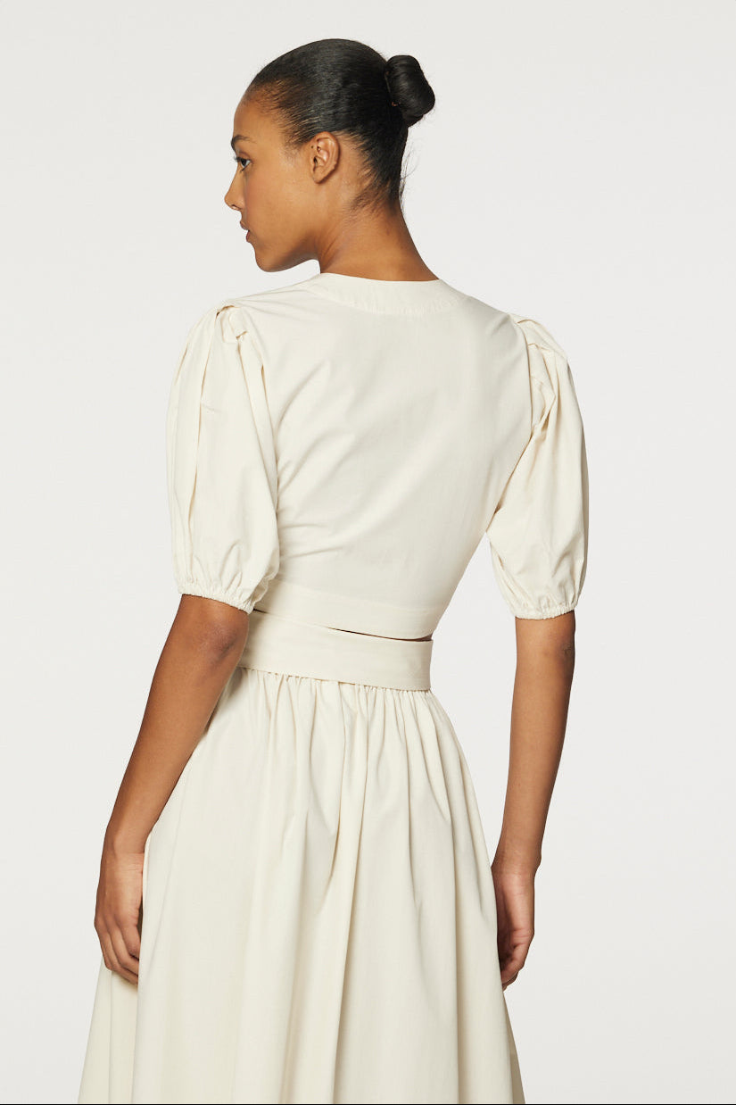 THE POUF TIE BLOUSE in NATURAL COTTON POPLIN