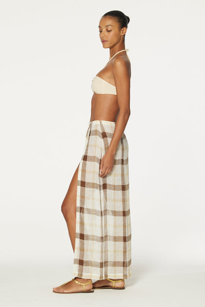 THE SARONG SKIRT in CARAMEL WINDOWPANE GAUZE