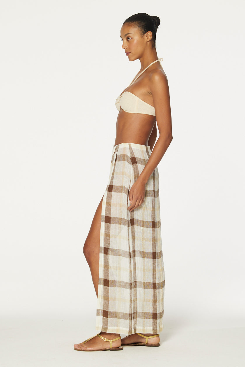 THE SARONG SKIRT in CARAMEL WINDOWPANE GAUZE